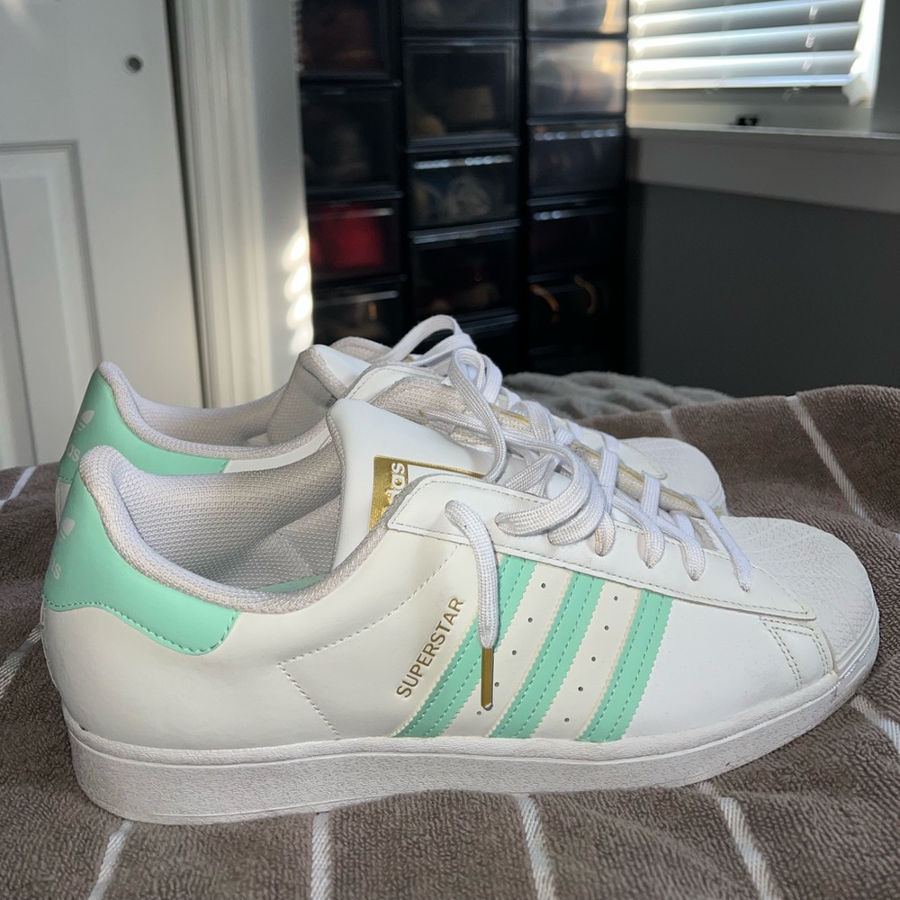 Adidas Superstar White with TealStripes